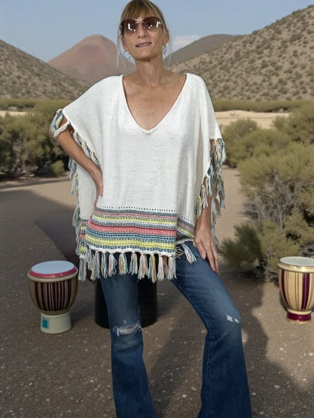 Roxy Serene Morning Fringed Poncho Tunic XS/S Swim Coverup